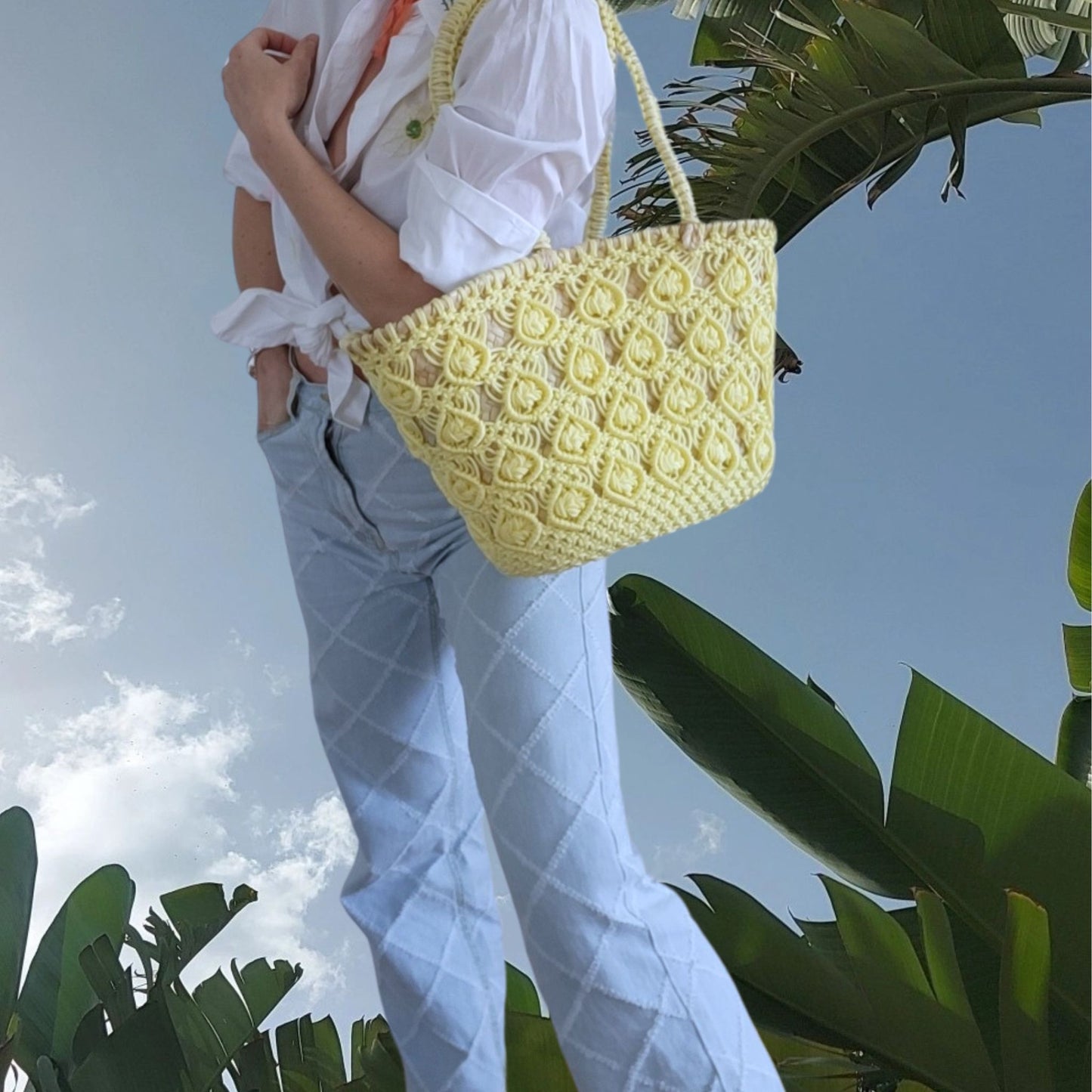 CROCHET STRANDTASCHE - STRAW BAG, Small
