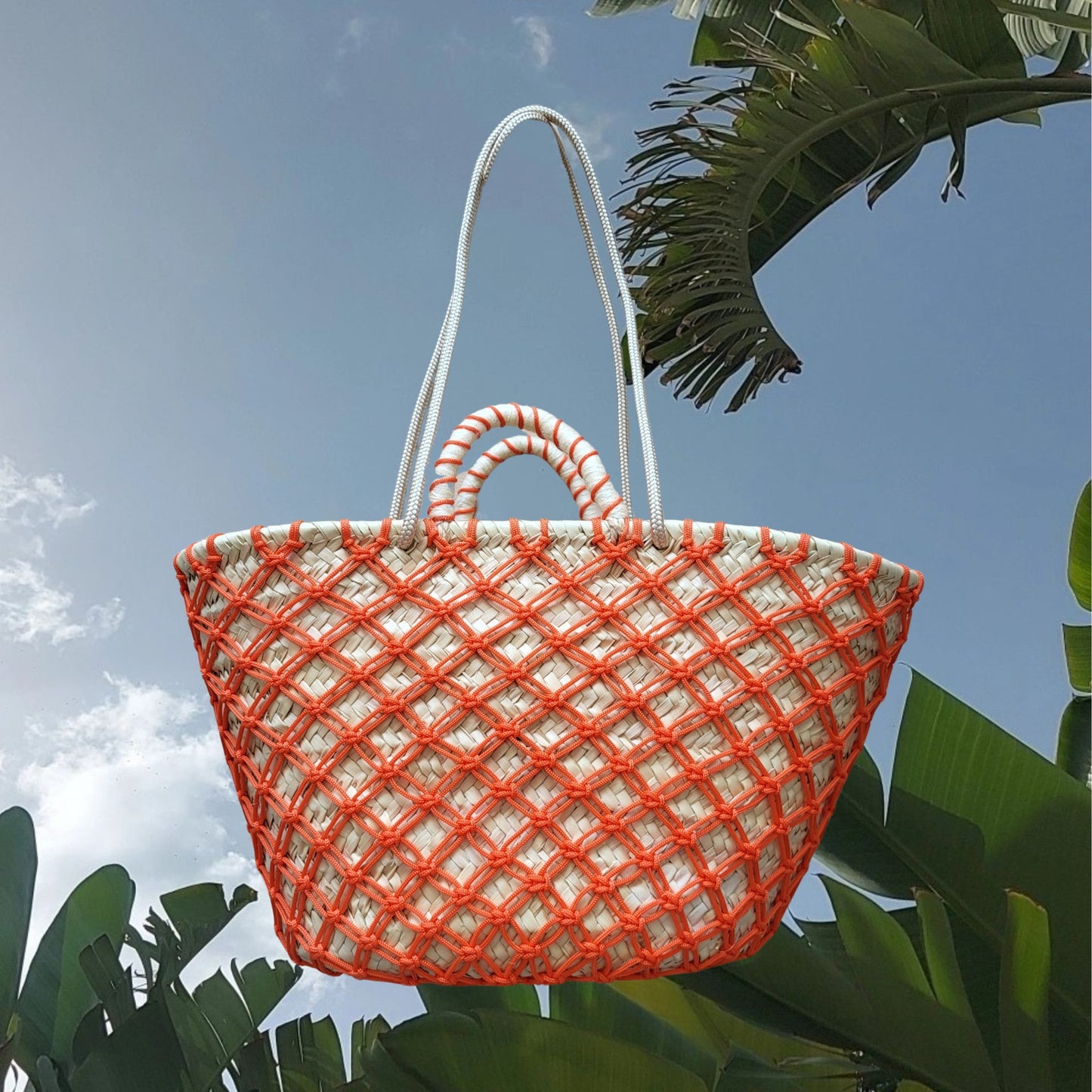 MESH STRANDTASCHE  - STRAW BAG, Medium