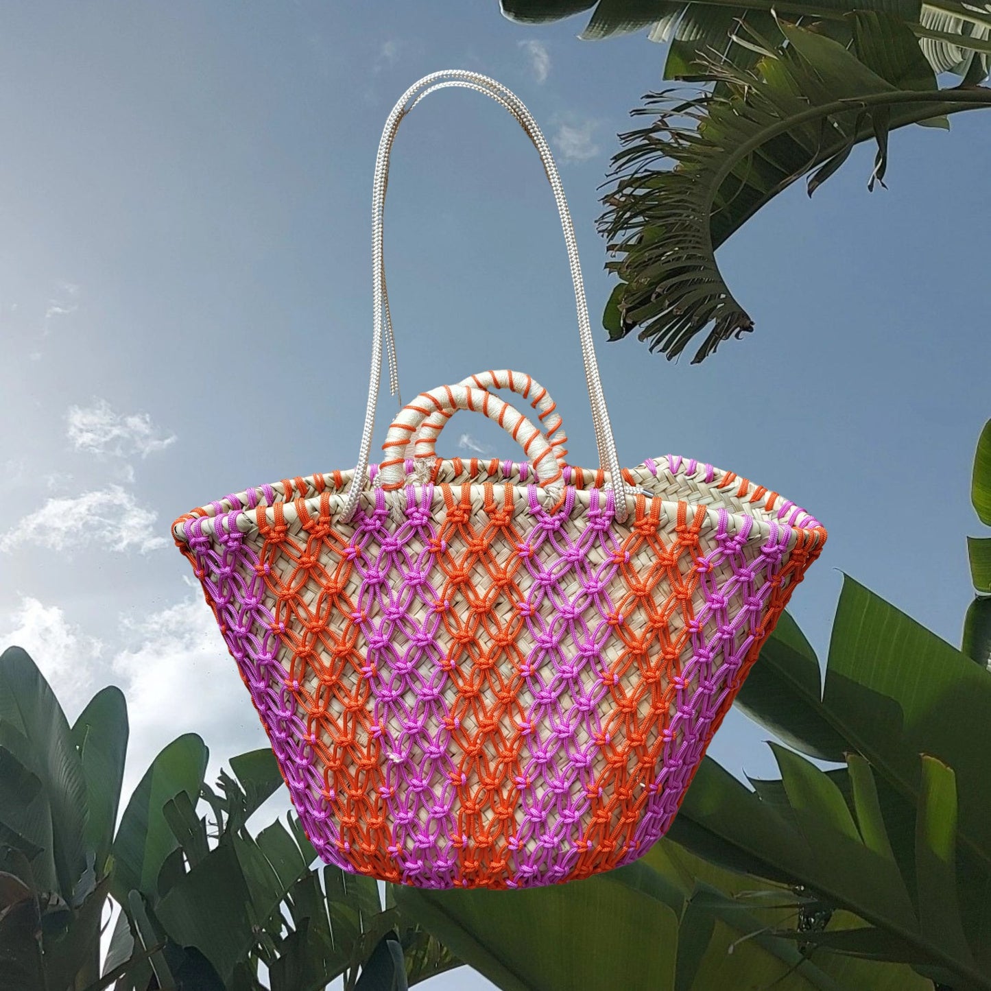 MESH STRANDTASCHE  - STRAW BAG, Medium