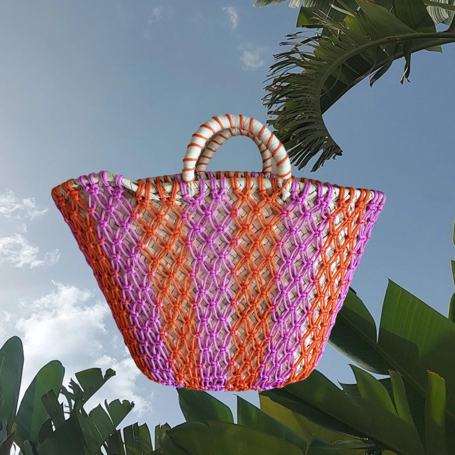 MESH STRANDTASCHE  - STRAW BAG, Medium